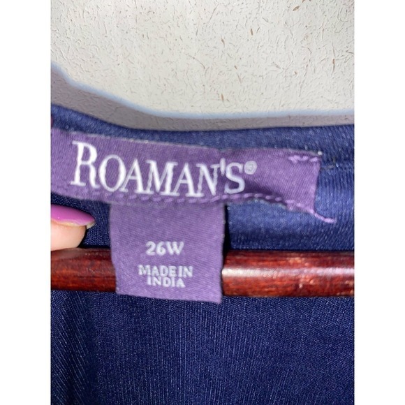 GorgeousBlue dress by Roamans SZ 26W pleated & Flowy on bottom Ruched at middle. - Picture 3 of 9